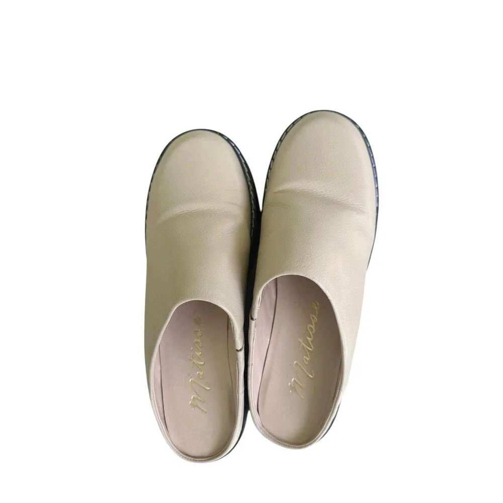 Matisse Lena Chunky Mule Leather Platform Shoes Clogs 6.5 Beige Black